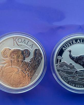 2 MONETE TOP 2026 . KOALA + EMU - OZ 2 ARGENTO 999