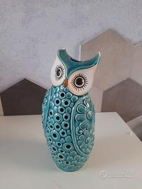 Vaso / Soprammobile Gufo in Ceramica Turchese