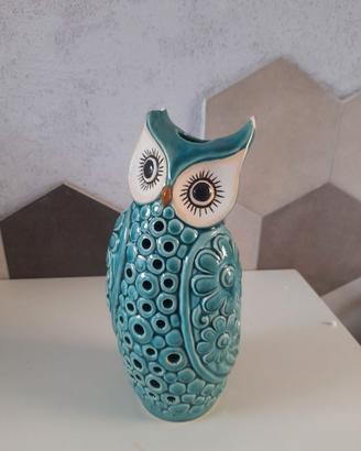 Vaso / Soprammobile Gufo in Ceramica Turchese