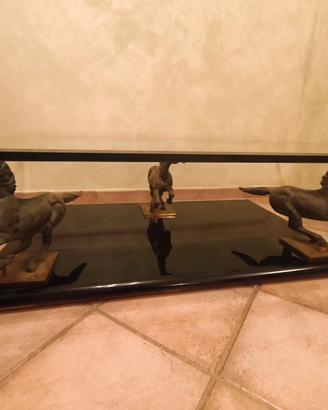 tavolo da salotto con cavalli in fusione di Bronzo
