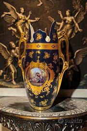 Prestigioso Vaso Stile Impero Blu Cobalto oro 24kt
