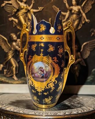Prestigioso Vaso Stile Impero Blu Cobalto oro 24kt