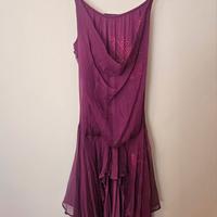 vestito viola con disegni rosa furia, viscosa