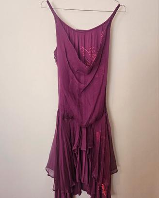vestito viola con disegni rosa furia, viscosa