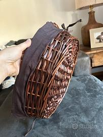 Cesto vimini  con fodera stoffa marrone