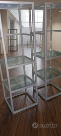 Coppia Scaffali in acciaio e ripiani in vetro
