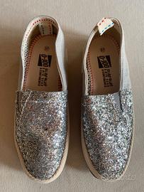 O-JOO espadrillas donna 37 argento glitter nuove