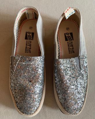 O-JOO espadrillas donna 37 argento glitter nuove