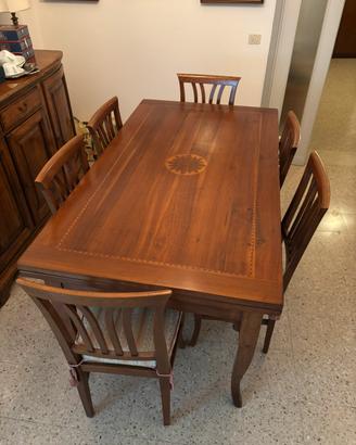 Tavolo allungabile intarsiato + set sedie