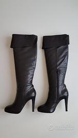 Stivali Plateau Pelle Nera sopra il Ginocchio
