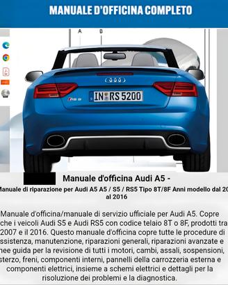 manuale officina Audi A5 RS5 S5 8T 8F 2007 2016