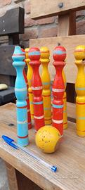 birilli giocattolo anni 60 in legno con pallina