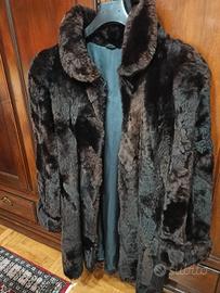 Giaccone in montone rovesciato nero - marrone 