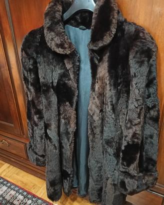 Giaccone in montone rovesciato nero - marrone 