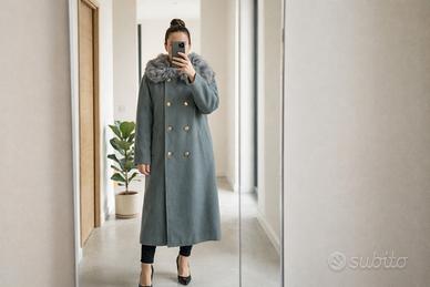 Cappotto Lungo Donna Doppiopetto Grigio Salvia