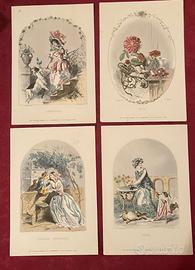 Set 4 stampe  vintage anni 50: Donne -Fiore