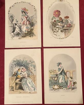 Set 4 stampe  vintage anni 50: Donne -Fiore