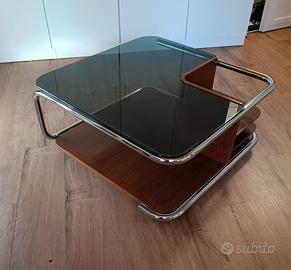 Tavolinetto design anni 70 acciaio e legno