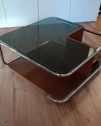 Tavolinetto design anni 70 acciaio e legno