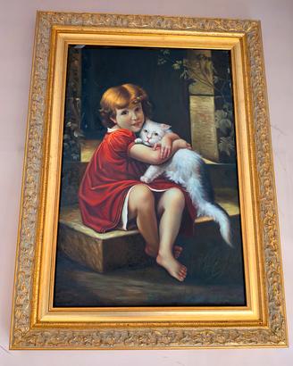 BAMBINA CON GATTO BIANCO RITRATTO CLASSICO MODERNO