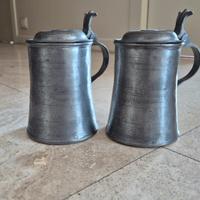 antico boccale da birra in peltro set da 2 pezzi