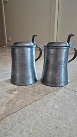 antico boccale da birra in peltro set da 2 pezzi