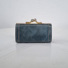 Portamonete Vintage Rayon Moda in Pelle Blu/Verde