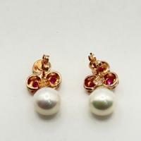 Orecchini perle, rubini, oro rosa e argento