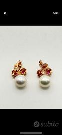 Orecchini perle, rubini, oro rosa e argento
