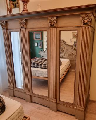 Armadio in legno tre ante con specchi, primo '900 