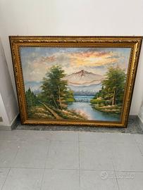 Grande Quadro a Olio Paesaggio Alpino