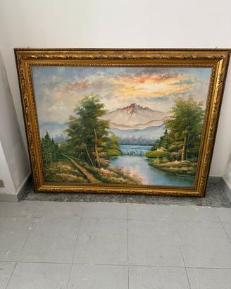 Grande Quadro a Olio Paesaggio Alpino