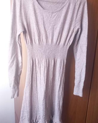 Vestito donna beige maglia con volant