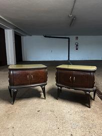 Comodini vintage legno vetro verde