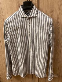 Camicia Ingram in cotone gessato blu e marrone
