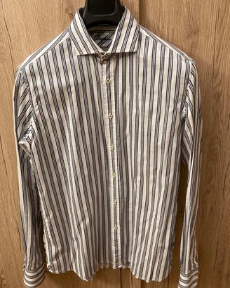 Camicia Ingram in cotone gessato blu e marrone