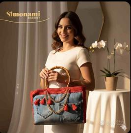 Borsa Jeans E Cotone Fatta A Mano All' Uncinetto 