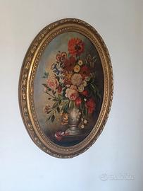 Dipinto Quadro cornice ovale natura morta