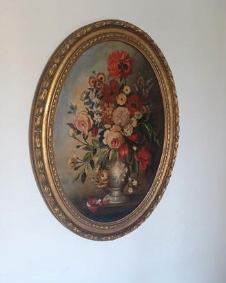 Dipinto Quadro cornice ovale natura morta