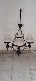 Lampadario Vintage/Rustico in  Ferro Battuto/vetro