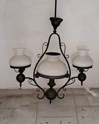 Lampadario Vintage/Rustico in  Ferro Battuto/vetro