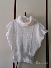 Gilet maglione dolcevita bianco senza maniche