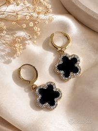 Orecchini quadrifoglio neri zircon stile Van Cleef