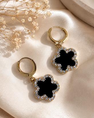 Orecchini quadrifoglio neri zircon stile Van Cleef