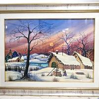 Dipinto Naïf - Paesaggio Invernale Slavo