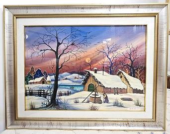 Dipinto Naïf - Paesaggio Invernale Slavo
