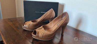 Decolleté open toe marrone/cuoio
