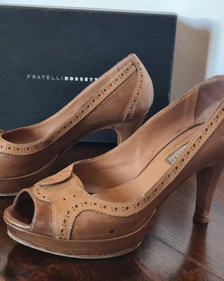 Decolleté open toe marrone/cuoio