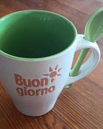 Tazza mug bicolore con cucchiaino nuova