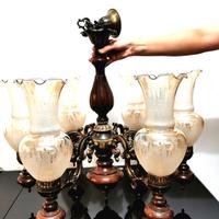 Lampadario Antico & 2 Applique Letto Legno E Bronz